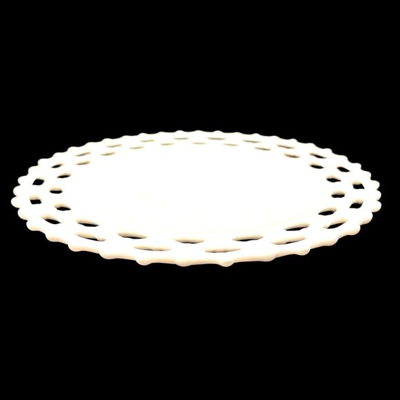 Set 2 White Milk Glass Doric Open Lace Edge Plate Platter Milkglass 11" Footed - Picture 9 of 16